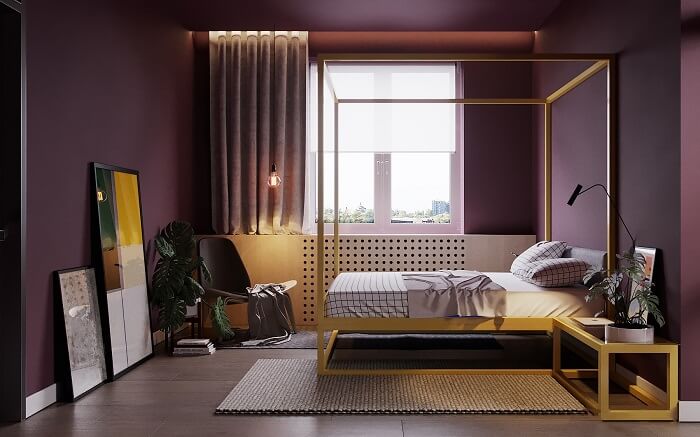 Quyến rũ, ngọt ngào và lãng mạn là những từ ngữ chính xác để mô tả về phòng ngủ màu hồng tím.