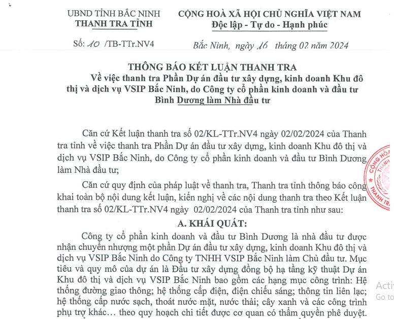 Bắc Ninh: Kết luận sai phạm tại dự án VSIP Bắc Ninh, quy trách nhiệm cho 2 nhà đầu tư- Ảnh 1.