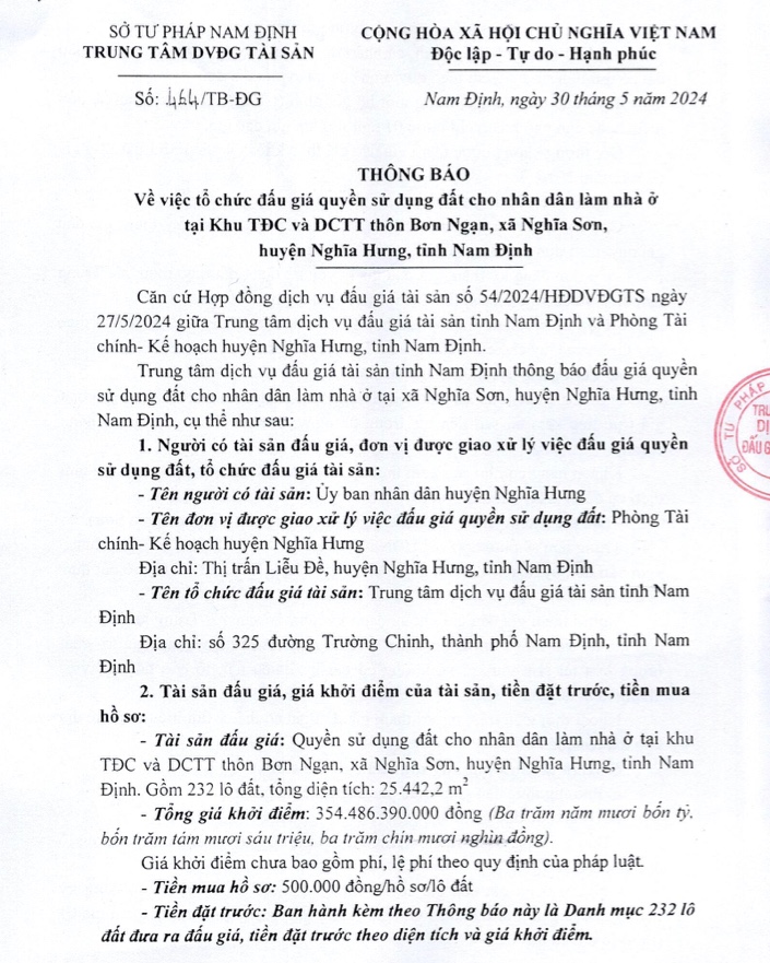 Nam Định đấu giá 232 lô đất trong tháng 6 tại huyện Nghĩa Hưng, dự thu hơn 354 tỷ đồng- Ảnh 1.