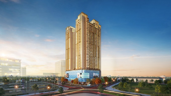 The Diamond Residence nằm ở góc ngã tư Lê Văn Lương - Hoàng Đạo Thúy. Ảnh: CĐT