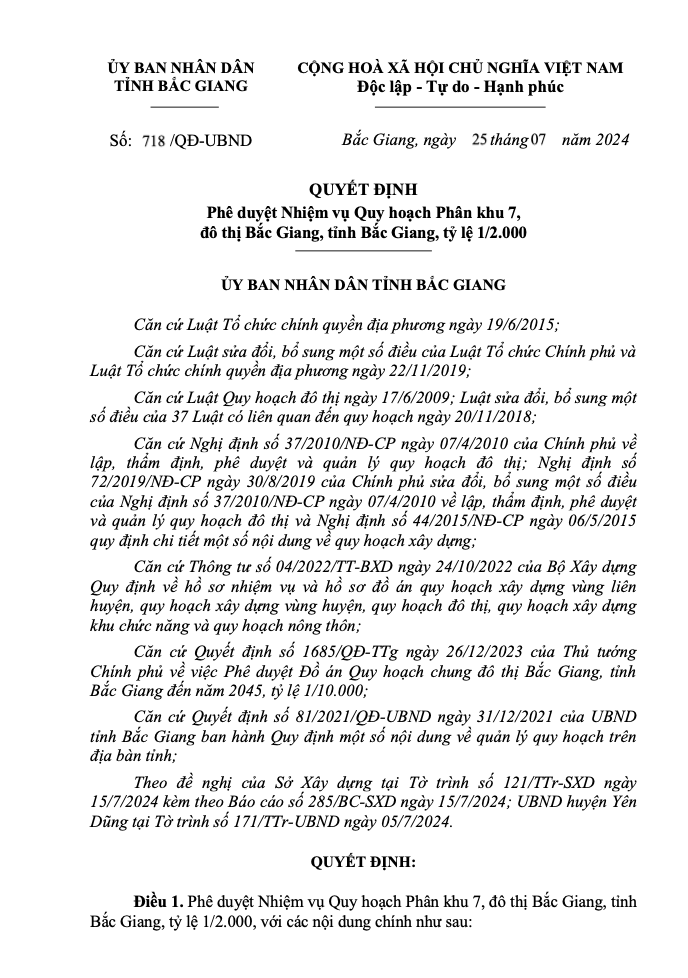 Bắc Giang: Phê duyệt nhiệm vụ quy hoạch phân khu 7, đô thị Bắc Giang tỷ lệ 1/2.000- Ảnh 1.