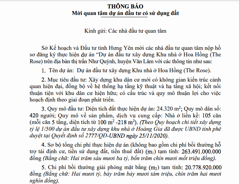 Hưng Yên: Mời gọi đầu tư vào dự án nhà ở The Rose hơn 284 tỷ đồng- Ảnh 1.