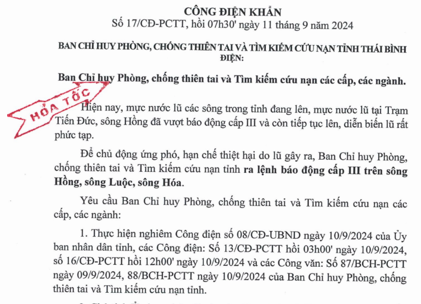 Thái Bình: Ban hành công điện khẩn khi mực nước lũ các sông đang lên- Ảnh 1.