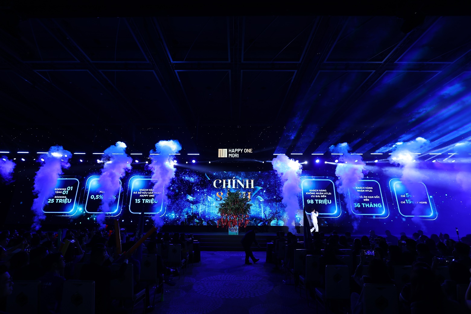 A stage with smoke and lights  AI-generated content may be incorrect.
