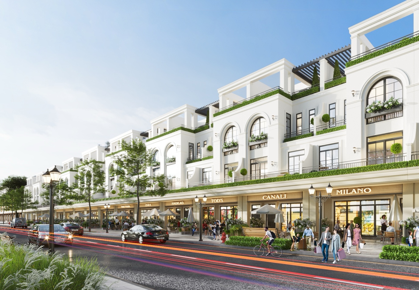 Phát Đạt hoàn tất nghĩa vụ tài chính tại Quy Nhơn Iconic: Củng cố uy tín của chủ đầu tư và phát triển dự án- Ảnh 2. A white building with many shops and people walking on the street AI-generated content may be incorrect.