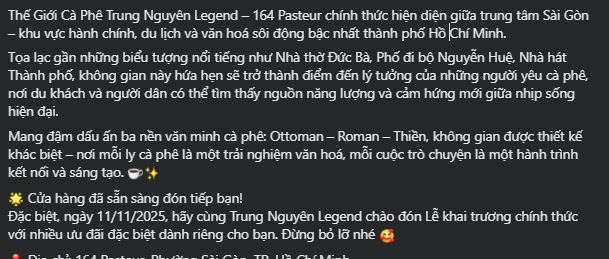 Trung Nguyên Legend của ông Đặng Lê Nguyên Vũ khai trương thêm cơ sở mới: Tọa lạc ở vị trí đắc địa nhất TP. HCM, hội tụ 3 nền văn minh cà phê lớn- Ảnh 1.