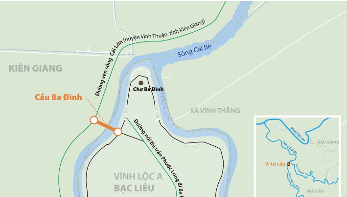 Sắp xây dựng cầu vượt quy mô nối đôi bờ sông Cái Lớn, kết nối 2 tỉnh Đồng bằng sông Cửu Long- Ảnh 1.