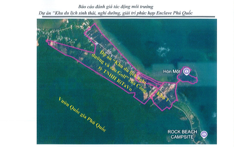 Vị trí dự án Khu du lịch sinh thái, nghỉ dưỡng, giải trí phức hợp Enclave Phú Quốc. Nguồn ảnh: Báo cáo tác động môi trường