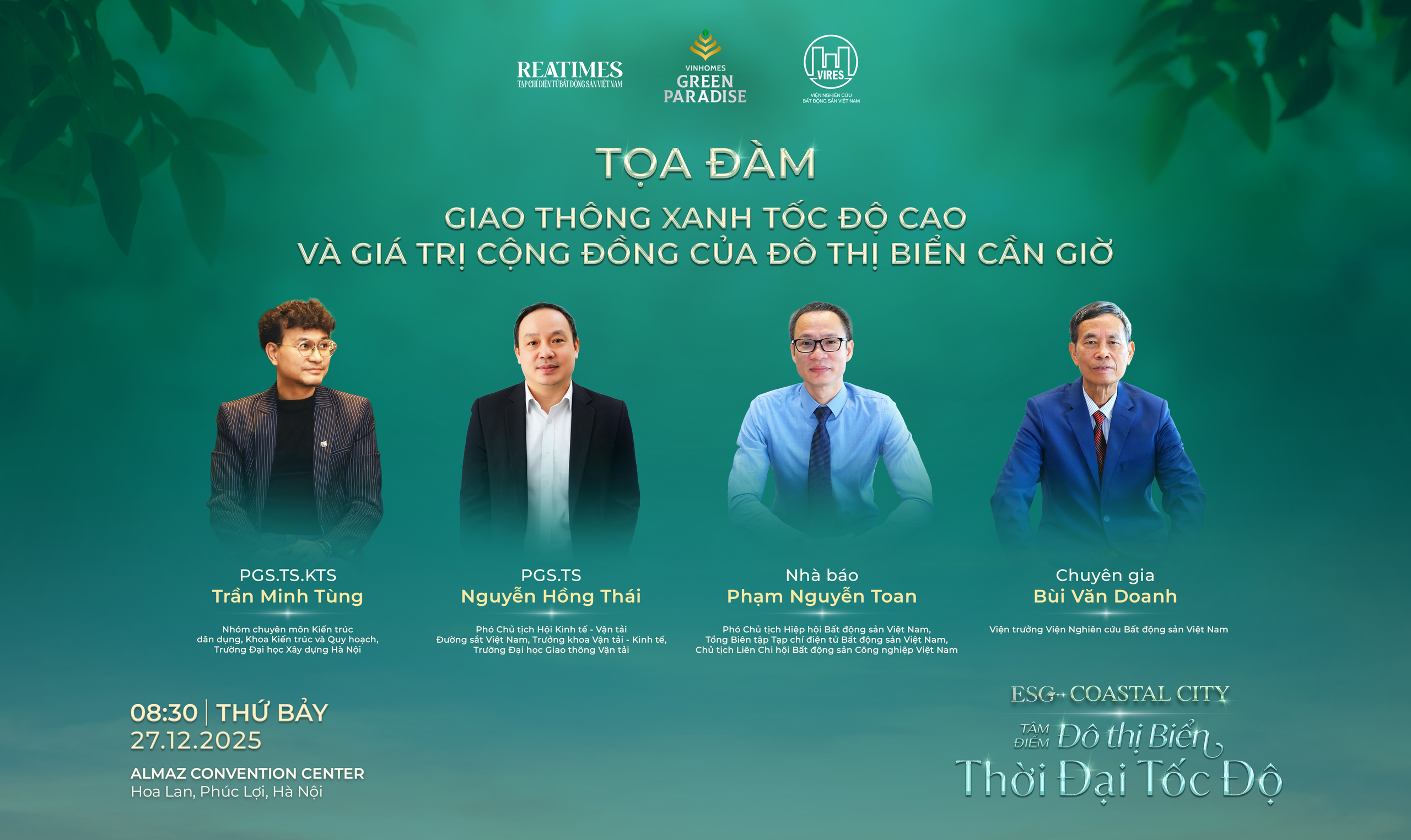 Ngày 27/12 diễn ra Tọa đàm: "Giao thông xanh tốc độ cao và giá trị cộng đồng của đô thị biển Cần Giờ"