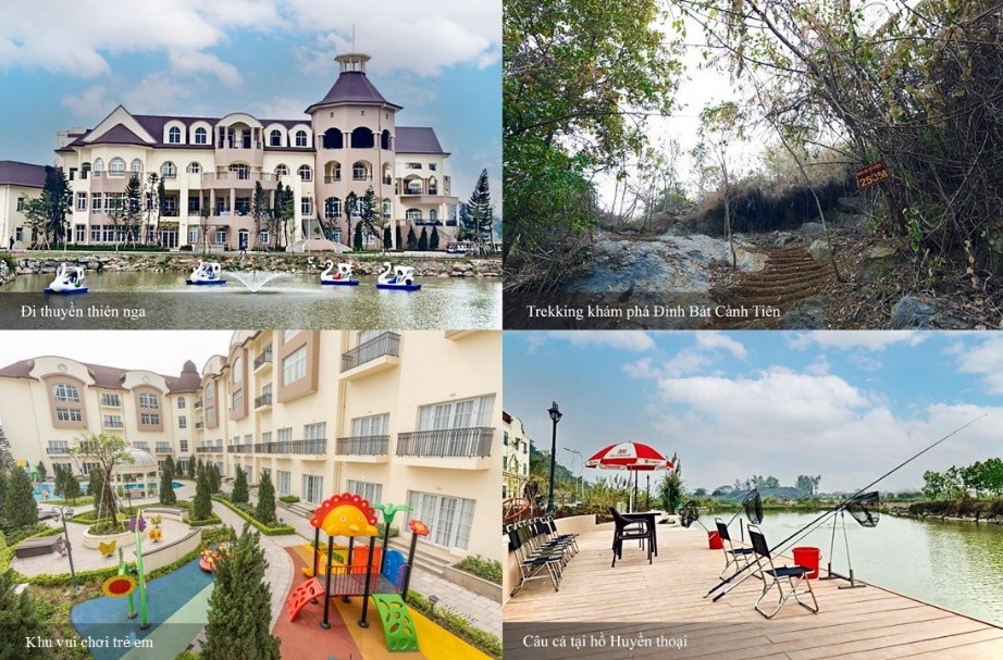 Nghỉ lễ 30/4 và cao điểm Hè 2025: Trải nghiệm "sang - xịn - mịn" chỉ cách Hà Nội một giờ lái xe- Ảnh 2. A collage of a hotel AI-generated content may be incorrect.