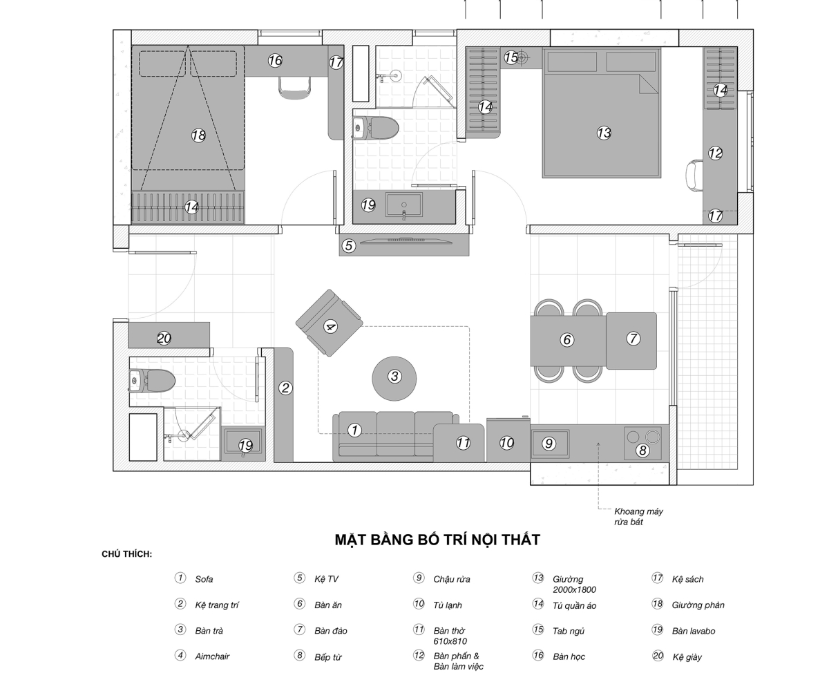 Đưa bếp vào trung tâm căn hộ 61 m2 với 200 triệu đồng- Ảnh 13. Đưa bếp vào trung tâm căn hộ 61 m2 với 200 triệu đồng- Ảnh 13.