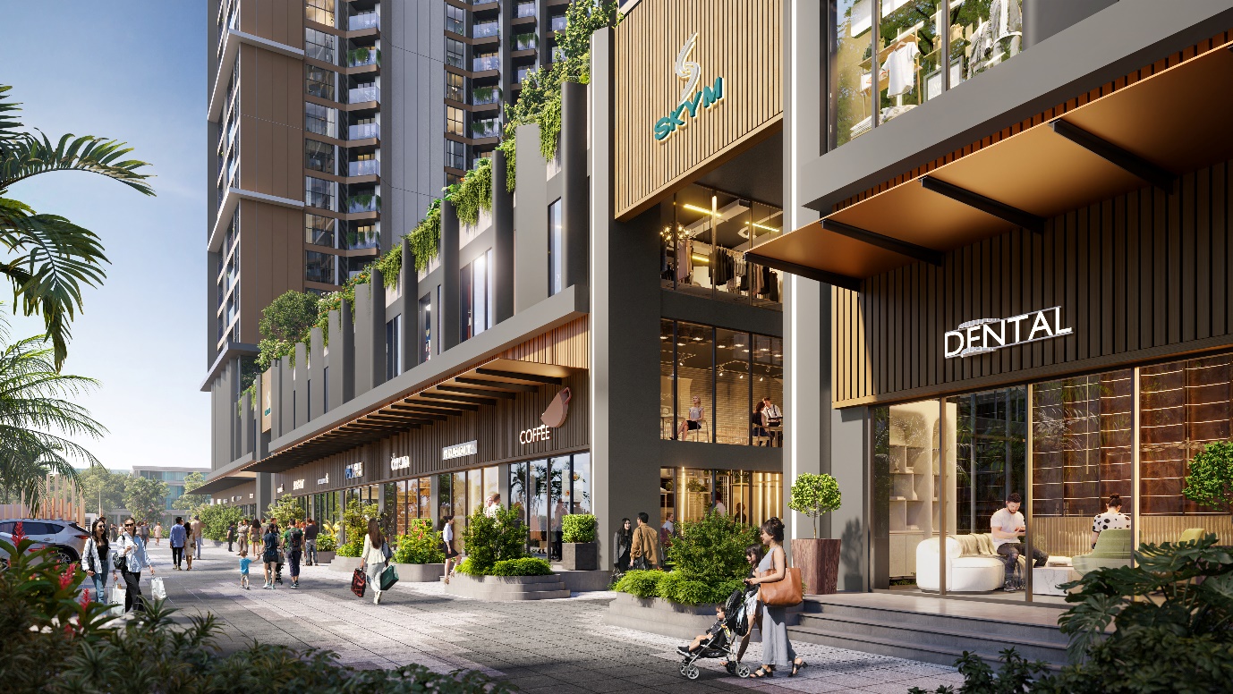 A building with many shops and people walking  AI-generated content may be incorrect.