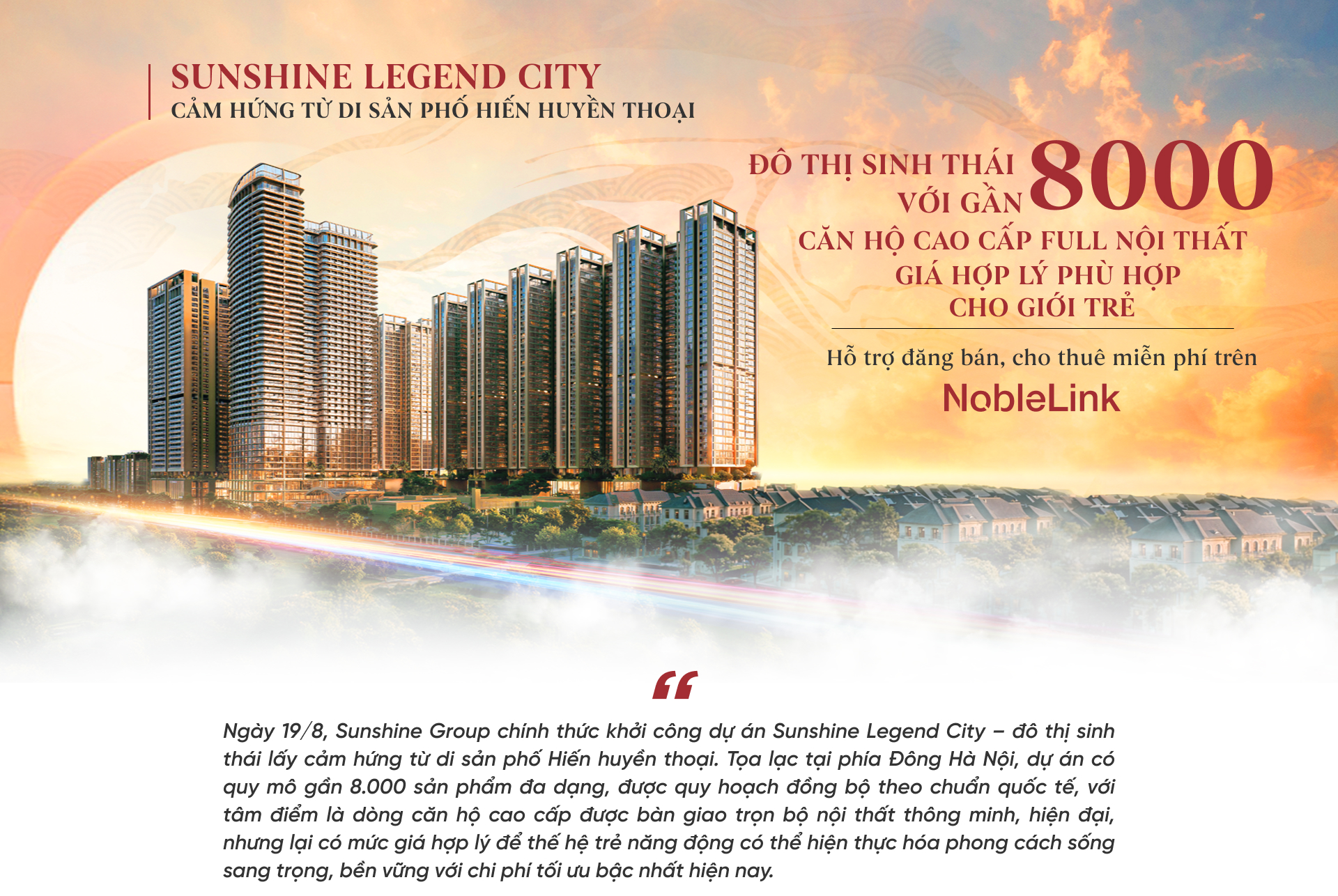 Sunshine Legend City - Đô thị sinh thái lấy cảm hứng từ di sản phố Hiến, với gần 8000 căn hộ cao cấp full nội thất, giá thấp hơn thị trường đến 25%
