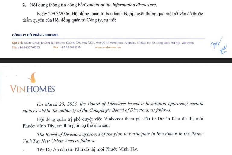 Nghị quyết của CTCP Vinhomes. Nguồn ảnh: Vinhomes