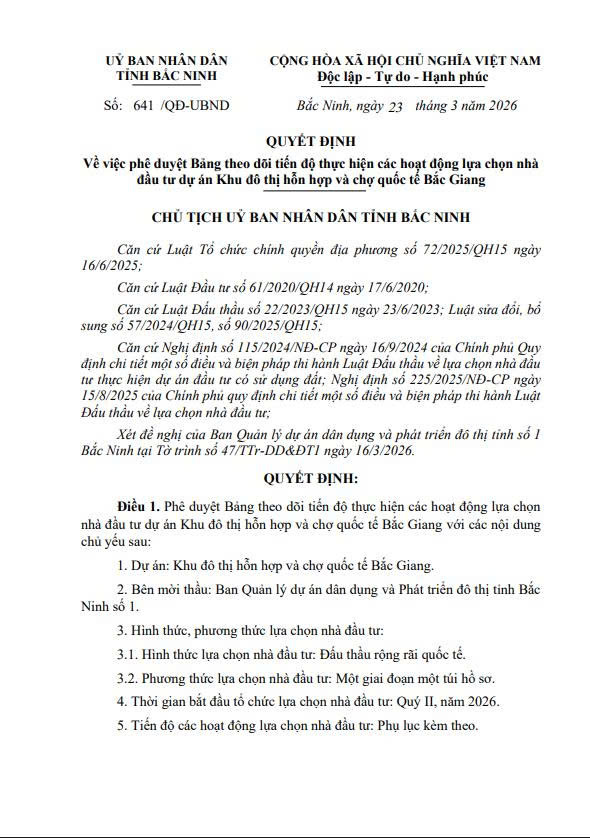 Quyết định của UBND tỉnh Bắc Ninh. Nguồn ảnh: UBND tỉnh Bắc Ninh