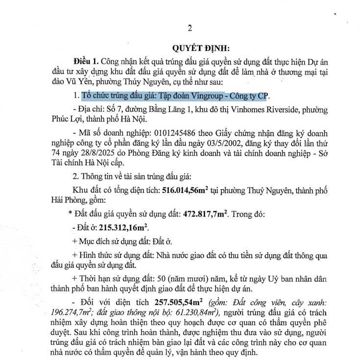 Quyết định công nhận. Nguồn ảnh: UBND TP. Hải Phòng
