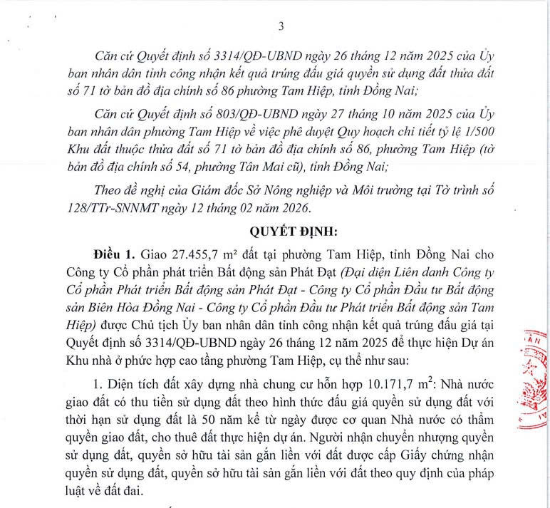 Quyết định của UBND tỉnh Đồng Nai. Nguồn ảnh: UBND tỉnh Đồng Nai