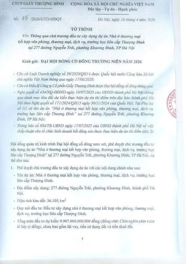 Tờ trình của HĐQT CTCP Giầy Thượng Đình. Nguồn ảnh: Giầy Thượng Đình Tờ trình của HĐQT CTCP Giầy Thượng Đình. Nguồn ảnh: Giầy Thượng Đình