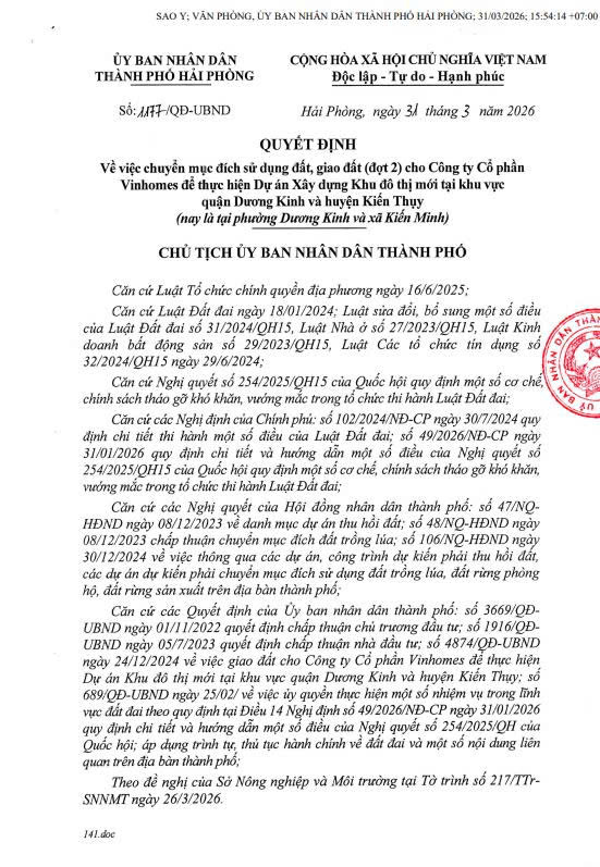 Quyết định của TP. Hải Phòng. Nguồn ảnh: UBND TP. Hải Phòng