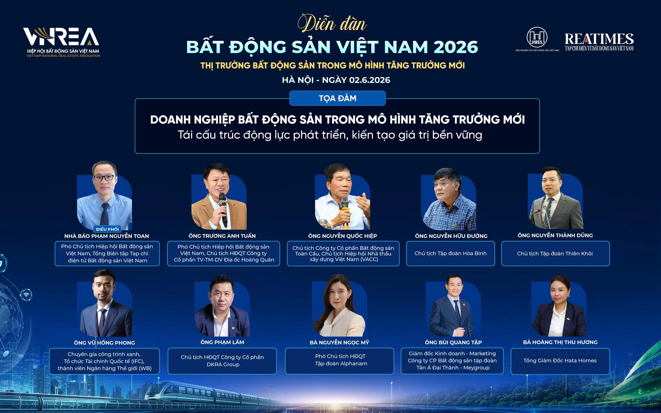 Trước giờ G Diễn đàn Bất động sản Việt Nam 2026: Chân dung dàn doanh nhân ngồi "ghế nóng" tọa đàm "Doanh nghiệp bất động sản trong mô hình tăng trưởng mới"