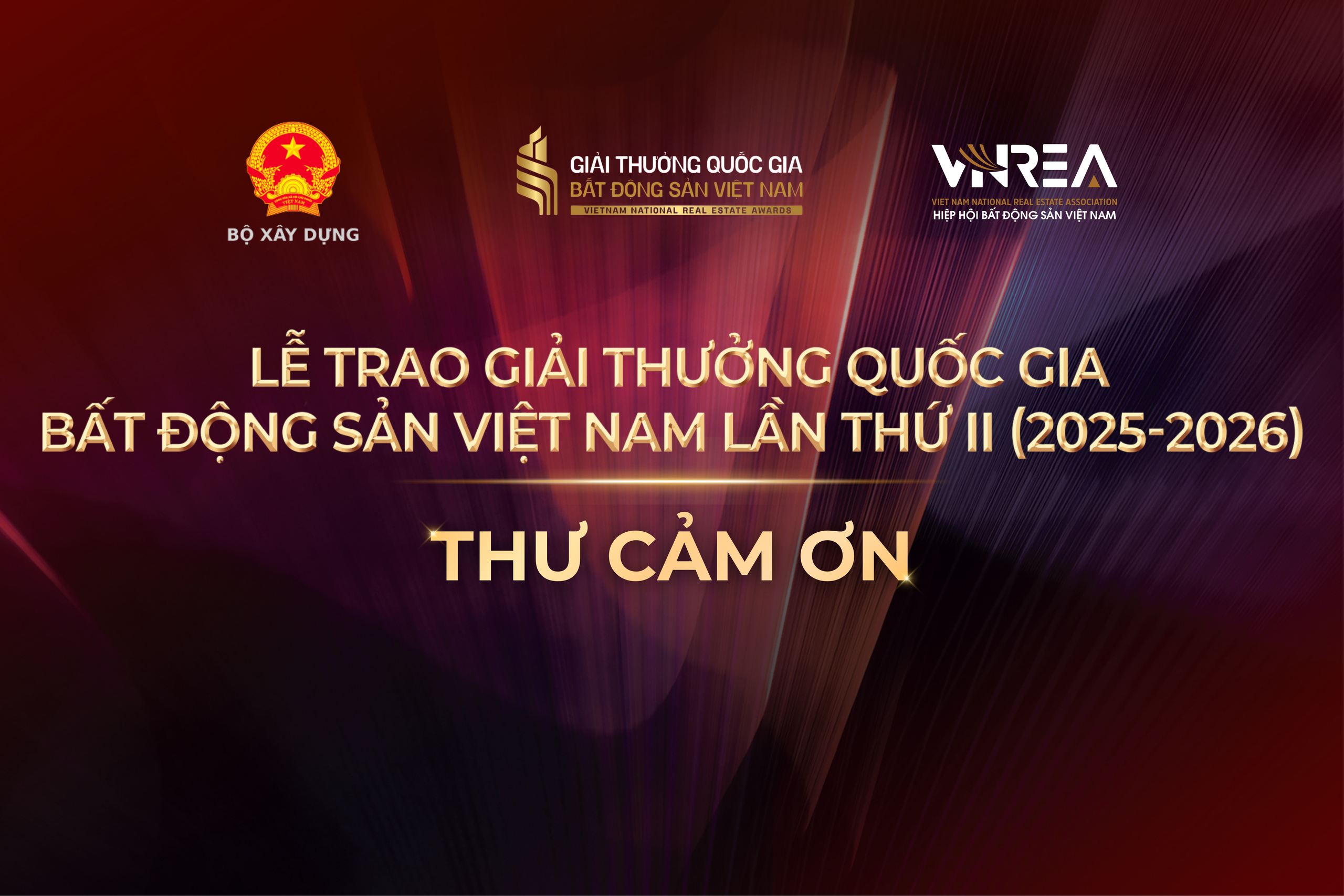 Thư cảm ơn về thành công của Giải thưởng Quốc gia Bất động sản Việt Nam lần thứ II