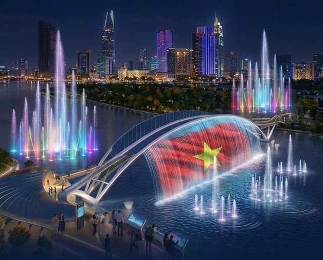 Không chỉ xây cầu nghìn tỷ với kết cấu vòm thép lần đầu tiên được áp dụng tại Việt Nam, doanh nghiệp này còn muốn tài trợ thêm màn nhạc nước đỉnh cao- Ảnh 1. Không chỉ xây cầu nghìn tỷ với kết cấu vòm thép lần đầu tiên được áp dụng tại Việt Nam, doanh nghiệp này còn muốn tài trợ thêm màn nhạc nước đỉnh cao- Ảnh 1.