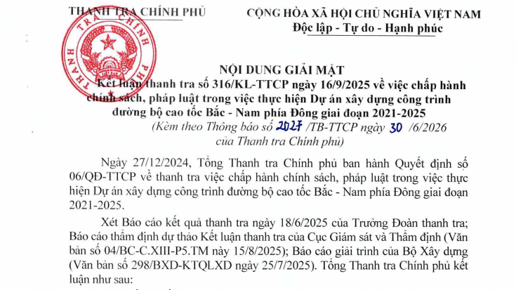 Thanh tra Chính phủ chỉ ra nhiều bất cập tại dự án cao tốc Bắc - Nam phía Đông dài hơn 700km- Ảnh 1.