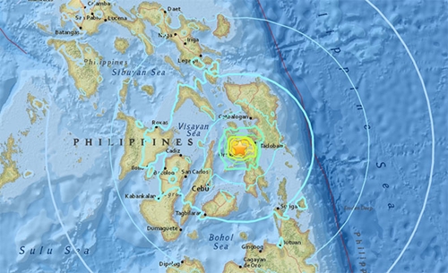 Vị trí tâm chấn động đất mạnh 6,5 độ Richter ở đảo Leyte, Philippines. Đồ họa: USGS