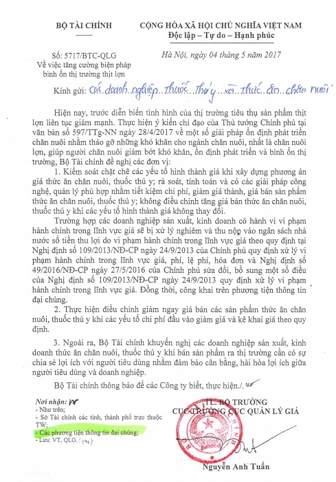 Văn bản khuyến nghị của Bộ Tài chính gửi các cơ quan thông tấn báo chí. 