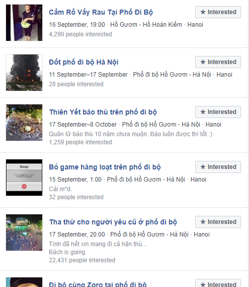 Rất nhiều các sự kiện cợt nhả được tạo thành sự kiện trên Facebook