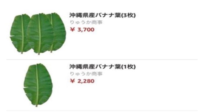 Lá chuối bán trên trang Amazon Nhật là 2.280 Yên, tương đương với 470.000 đồng.
