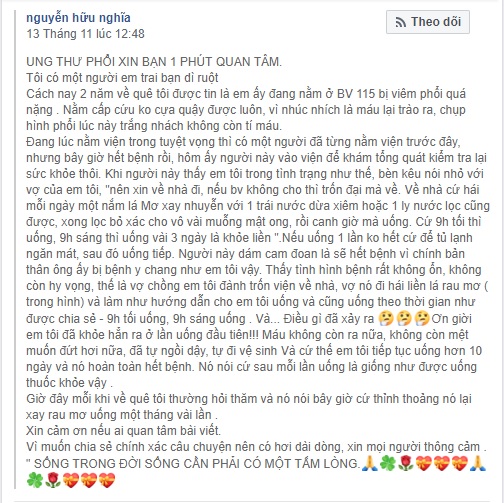p/Thông tin bài thuốc chữa ung thư phổi bằng lá rau mơ được chia sẻ trên mạng xã hộip/