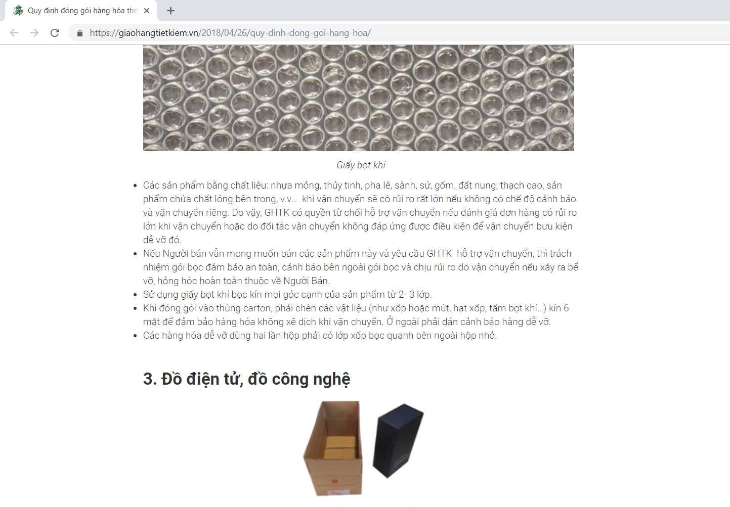 Quy định về bọc hàng hóa của GHTK