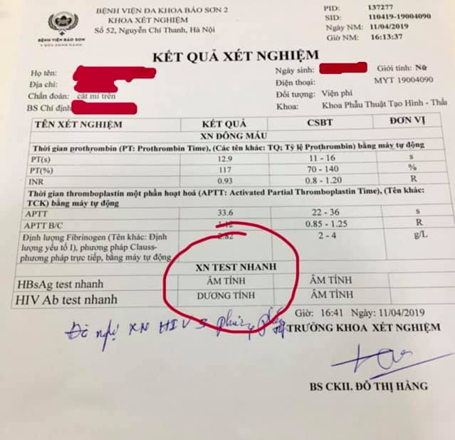 Kết quả xét nghiệm bệnh nhân bị nhiễm HIV