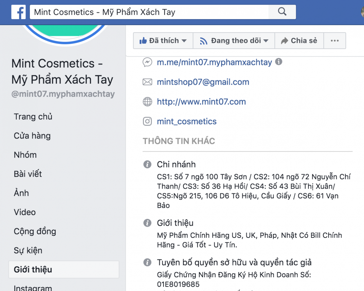 Mint Cosmetics nhận mình là hệ thống mỹ phẩm xách tay chính hãng