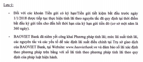 Cách tính lãi suất mới được áp dụng từ ngày 1/1/2018 tại BaovietBank