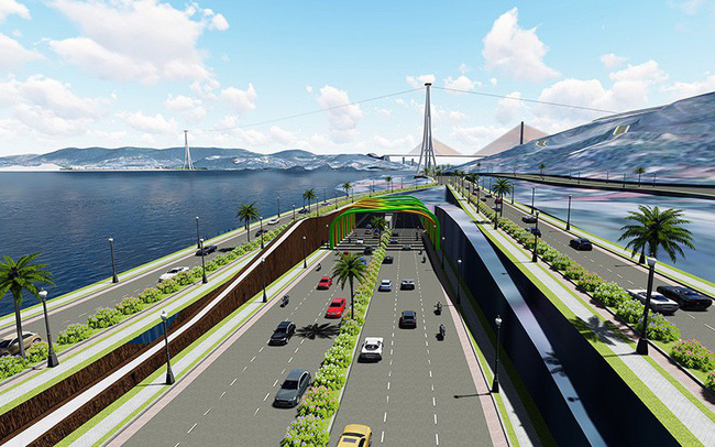The overall perspective of the road tunnel project through Cua Luc bay.