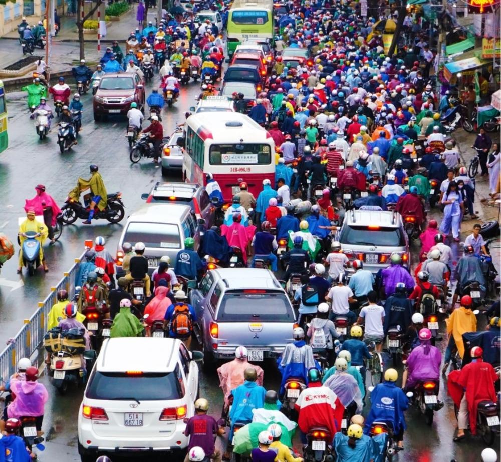 Traffic jam at rush hours in Hanoi.