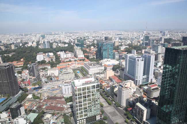 An aerial view of downtown HCMC. Both apartment supplies and sales plunge in the first quarter of the year. (Photo: Thanh Hoa)