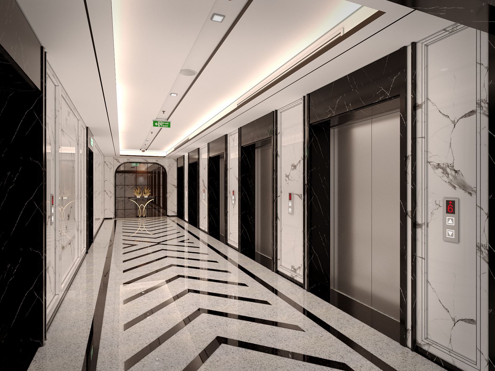 King Palace owns seven smart elevators, reaching speeds of up to four metres per second.