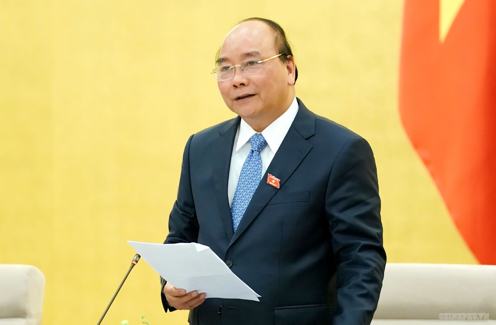 Thủ tướng Nguyễn Xuân Phúc phát biểu tại cuộc gặp mặt Nhóm đại biểu Quốc hội trẻ khóa XIV. Ảnh: VGP/Quang Hiếu