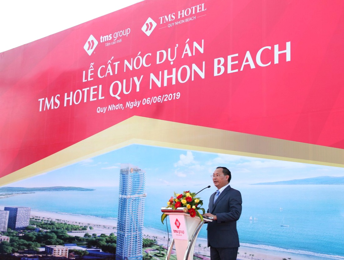 Ông Nguyễn Việt Thung, Phó Chủ tịch Tập đoàn TMS phát biểu khai mạc lễ cất nóc dự án TMS Hotel Quy Nhon Beach - Biểu tượng mới tại Quy Nhơn