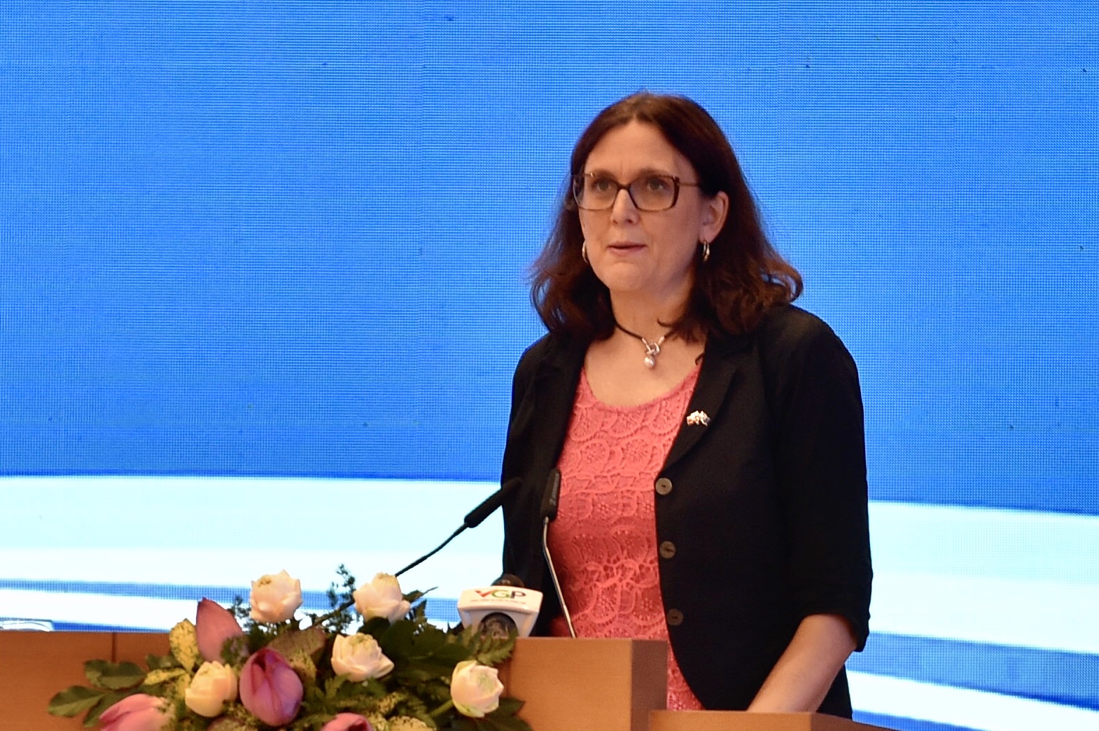 Cao ủy Thương mại của Liên minh châu Âu Cecilia Malmstrom phát biểu tại lễ ký. - Ảnh: VGP/Nhật Bắc