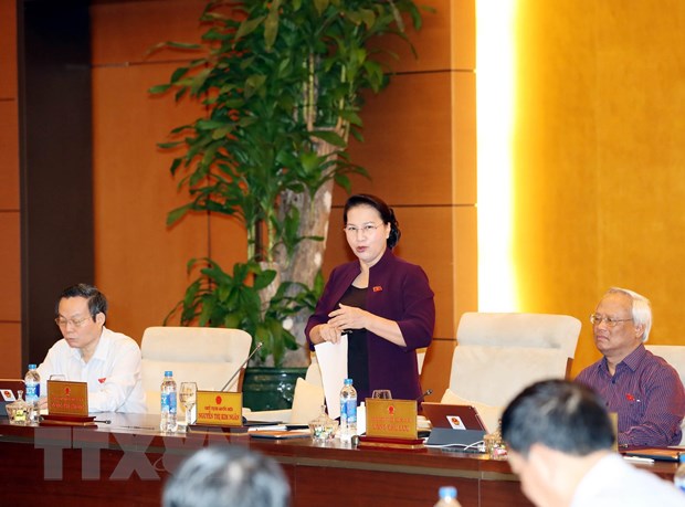 Chủ tịch Quốc hội Nguyễn Thị Kim Ngân phát biểu tại Ủy ban Thường vụ Quốc hội. (Ảnh: Trọng Đức/TTXVN)