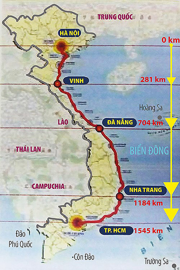 Hướng tuyến đường sắt tốc độ cao có điểm đầu là Hà Nội và điểm cuối là TP.HCM, chiều dài 1.545 km. Ảnh: H.TRANG