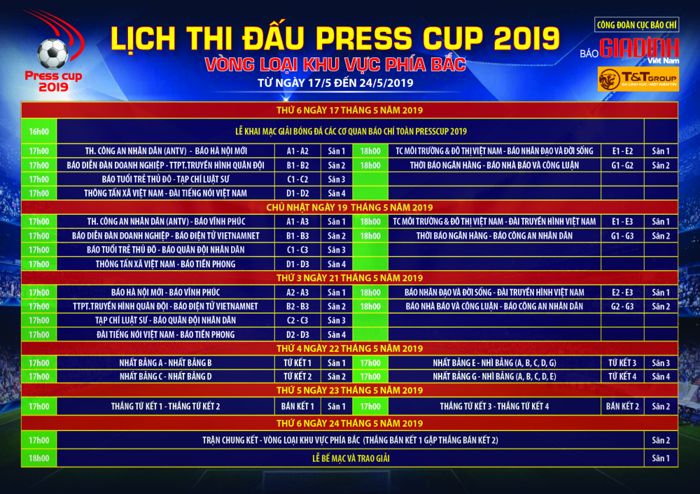 Lịch thi đấu chính thức vòng loại Press Cup 2019 khu vực phía Bắc.