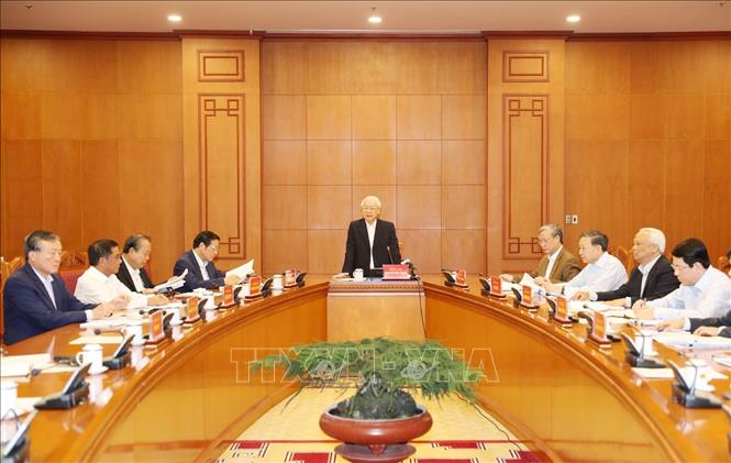 Một cuộc họp của Thường trực Ban Chỉ đạo Trung ương về phòng, chống tham nhũng, dưới sự chủ trì của Tổng Bí thư, Chủ tịch nước Nguyễn Phú Trọng, Trưởng Ban Chỉ đạo