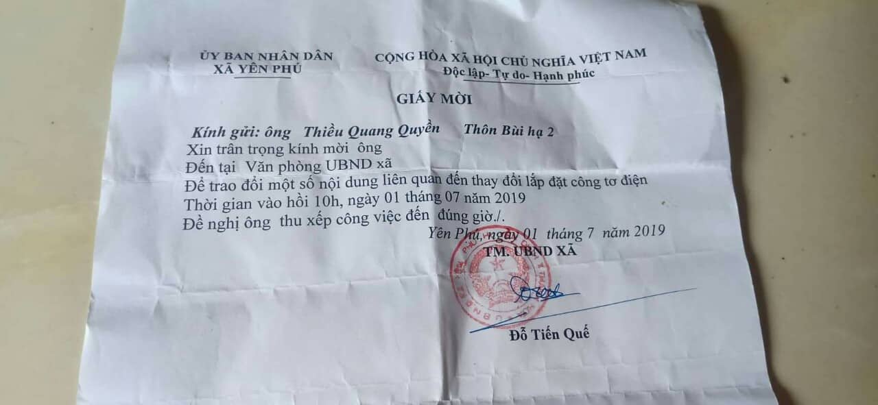 Một tháng sau thì giấy mời mới đến tay người dân xã Yên Phú, Yên Định?
