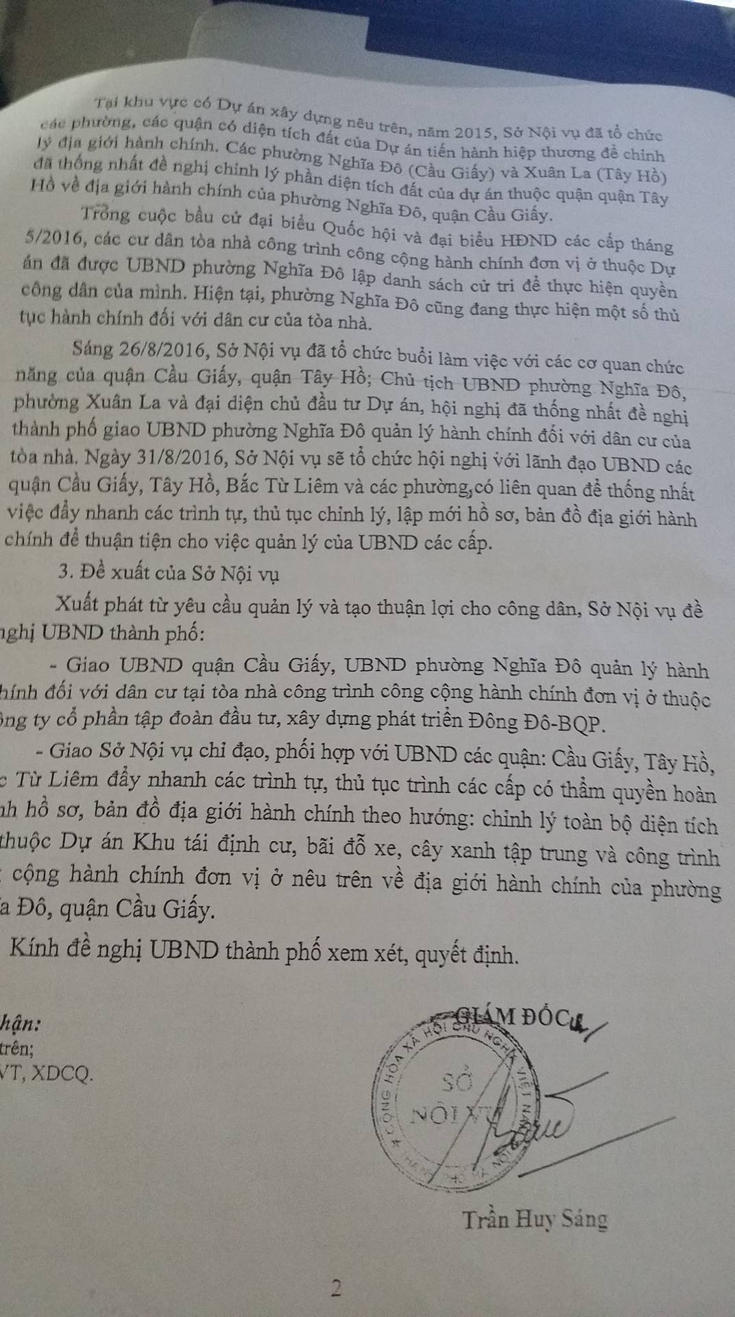 Văn bản Sở Nội vụ Hà Nội gửi UBND Thành phố.