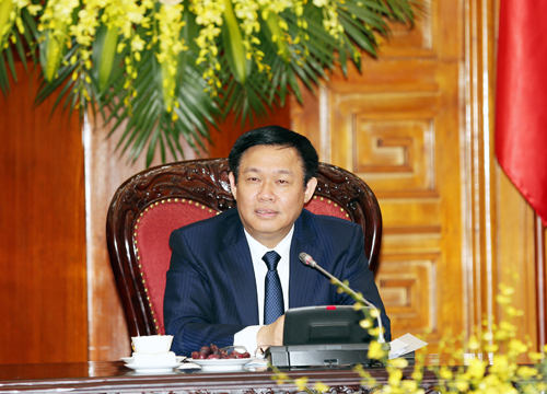 Phó Thủ tướng Vương Đình Huệ, Trưởng Ban Chỉ đạo Đổi mới và Phát triển doanh nghiệp chủ trì cuộc làm việc với các bộ, ngành về phương án sắp xếp các doanh nghiệp Nhà nước. Ảnh: VGP/Thành Chung.